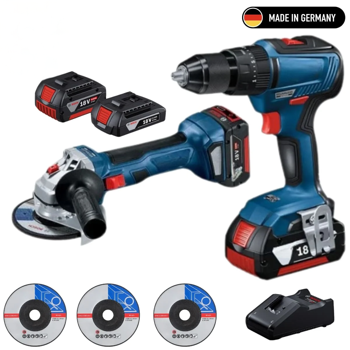 Combo Profissional Berbequim Percutor e Rebarbadora Angular com Baterias e Acessórios